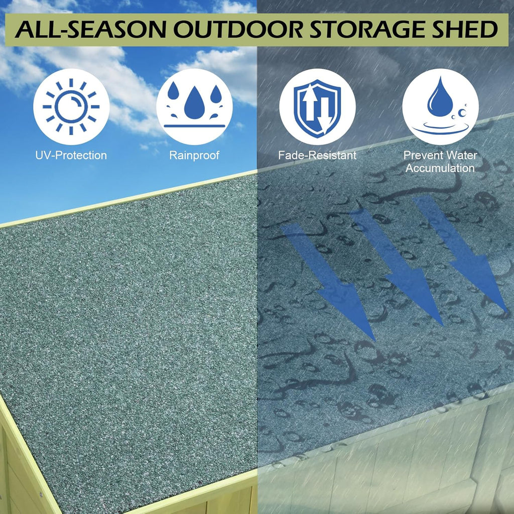 Outvita Outdoor Storage Cabinet with Waterproof Roof, Double Lockable Doors Garden Shed with 2 Removable Shelves, Wooden Storage Shed with Large Storage Space for Yard Garge Patio Deck Porch（Green）