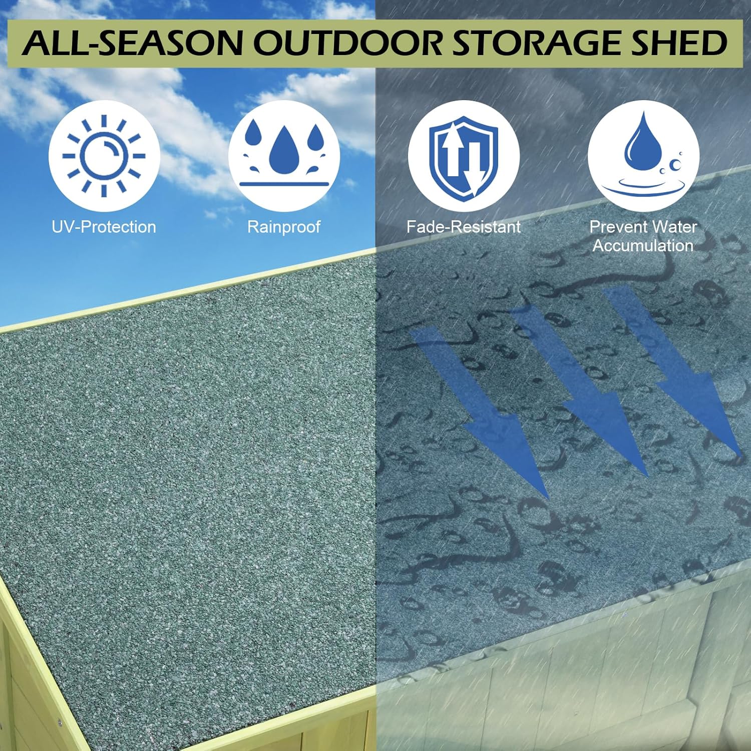 Outvita Outdoor Storage Cabinet with Waterproof Roof, Double Lockable Doors Garden Shed with 2 Removable Shelves, Wooden Storage Shed with Large Storage Space for Yard Garge Patio Deck Porch（Green）