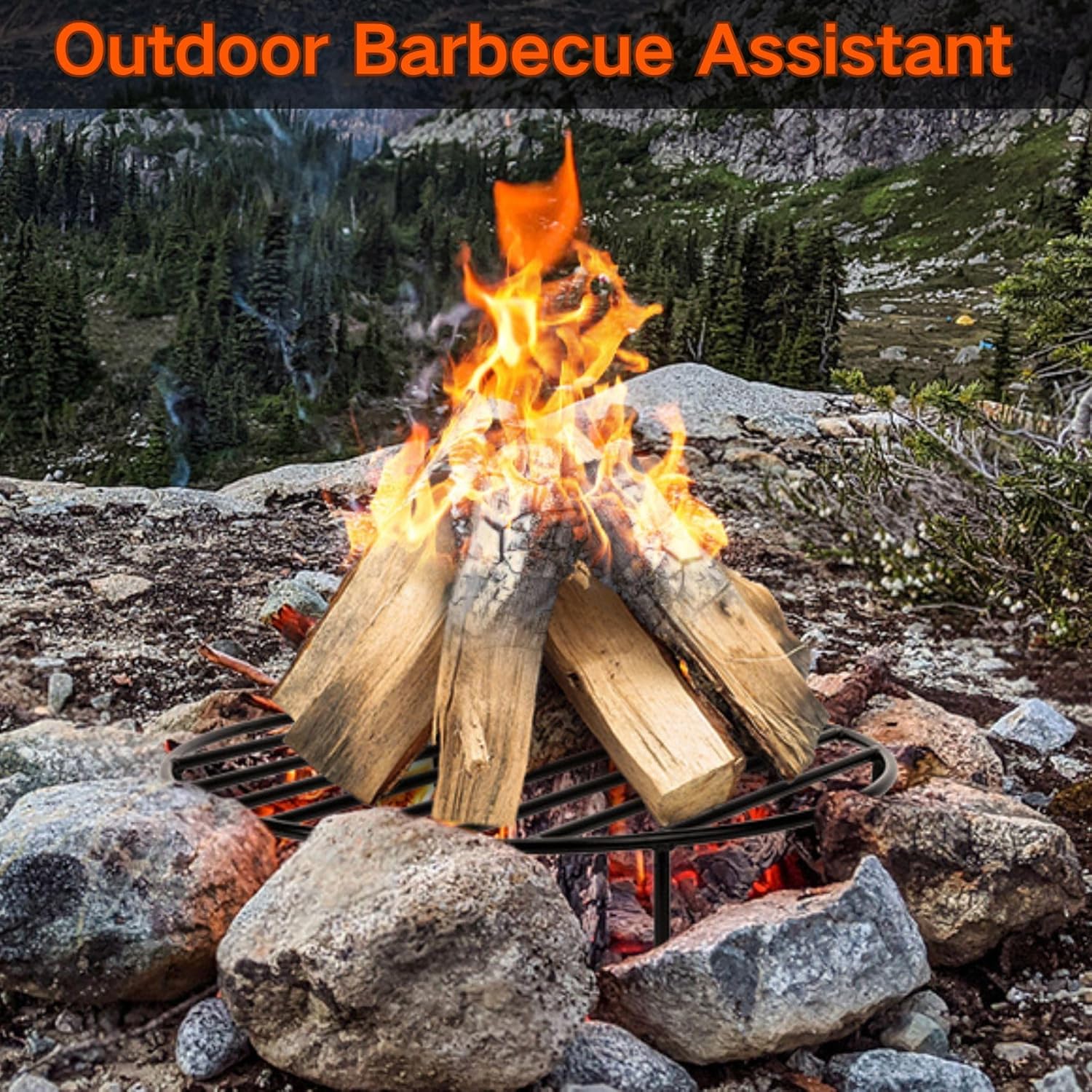 only fire Round Fire Pit Grate with 4 Legs for Outdoor Campfire Grill Cooking, 30 Inch