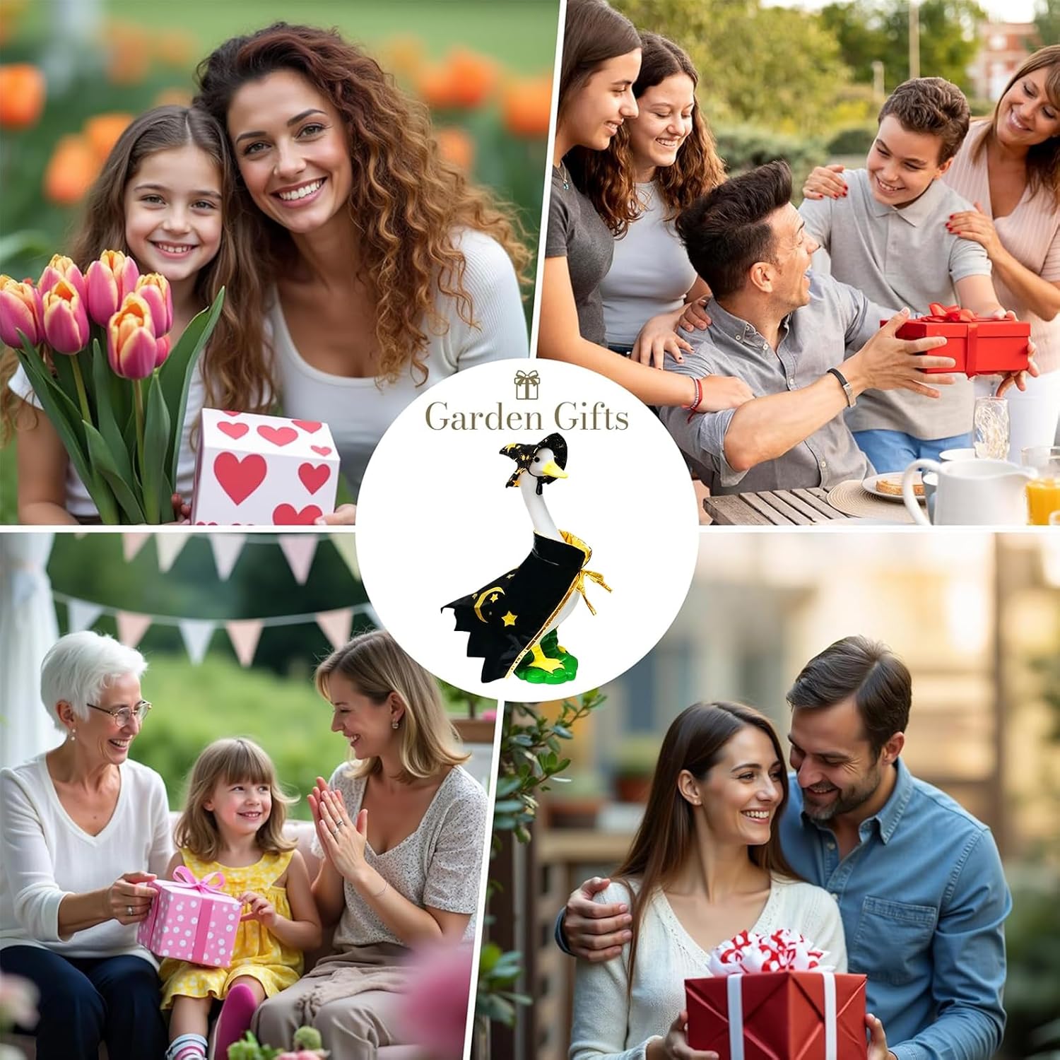 Large White Goose Statue Cygnus, Funny Halloween Big Bird Decor Garden Sculpture with Black Magic Cloak Costume Clothes and Hat Home Porch Patio Pond Yard Art Duck Figurine 19’’ Christmas Decorations