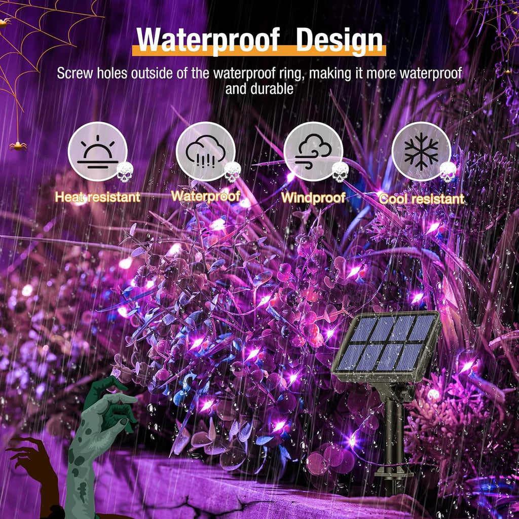 4 Pack Solar String Lights Outdoor - 320LED 132FT Halloween Solar Fairy Lights Outside Waterproof, 8 Modes Purple Solar Powered Twinkle Lighting Decorations for Tree Garden Yard Spooky Patio Party