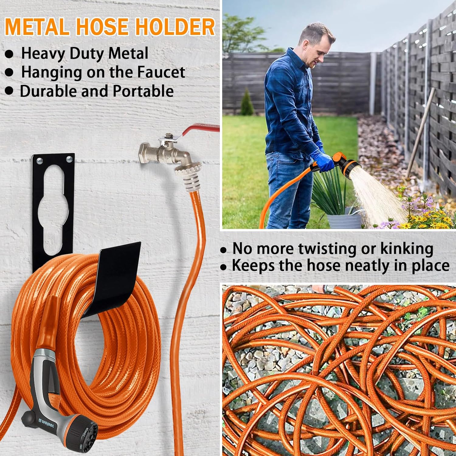 WaterHose Holder, 2 Pack Heavy Duty Wall Mount, Metal Hose Reel, Sturdy Hose Hanger Rack Stand for Outdoor Yard & Garage Storage