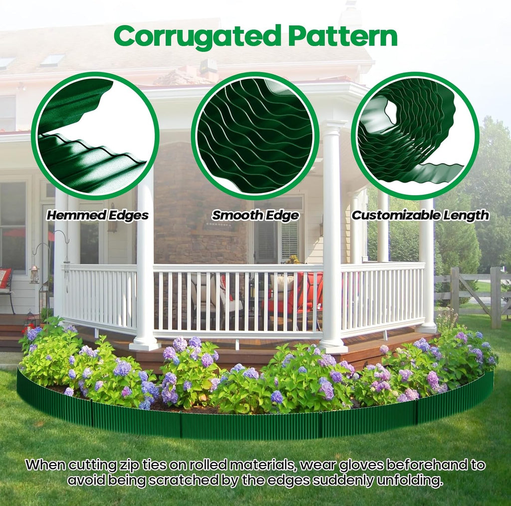Corrugated Metal Garden Edging, Sturdy Tall Landscape Edging Borders, Perfect DIY for Flower Beds, Lawn and Pathway, Tree Surrounds, Paver Edges (Green, 10"×20FT)