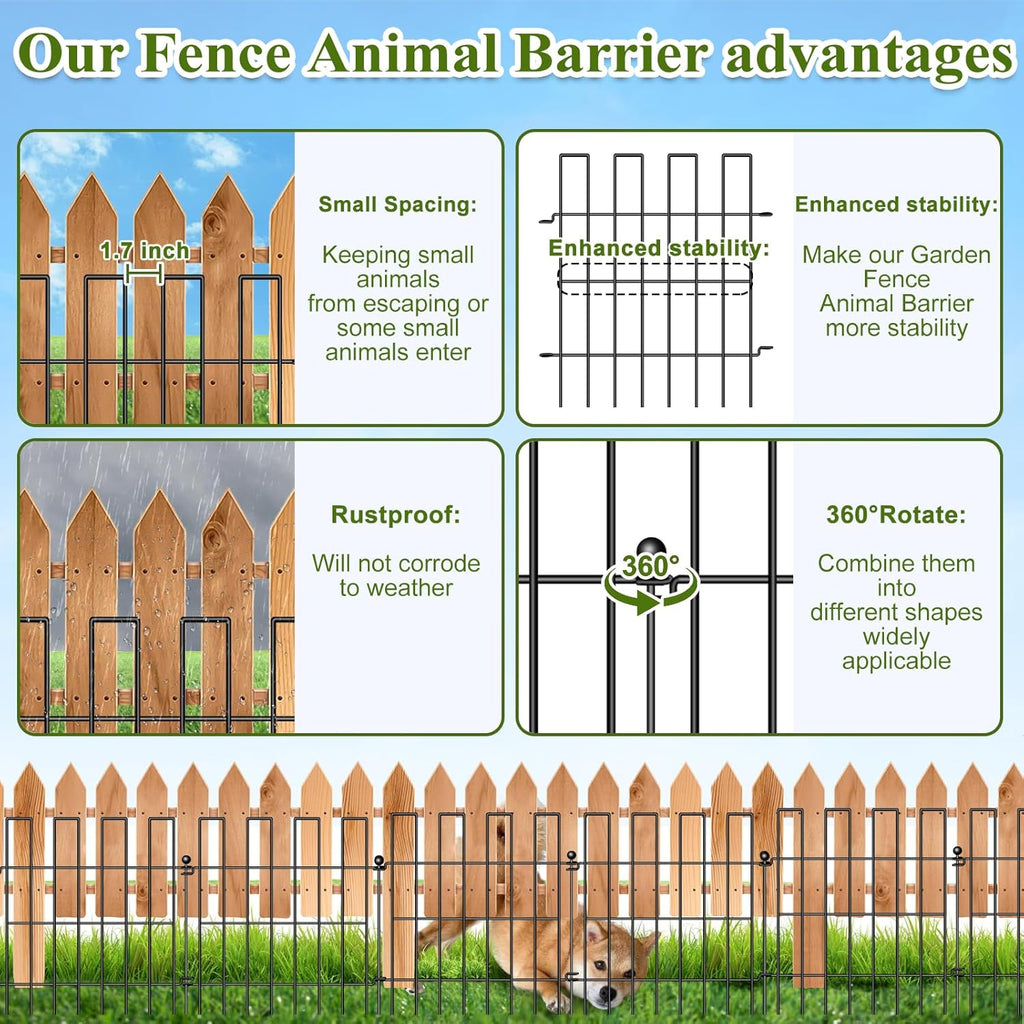 Animal Barrier Fence, 25 Panels Garden Fence Animal Barrier, 27 ft(L)×17 in(H), No Dig Fences for Dogs and Rabbits, Rustproof Metal Garden Fencing, Under Fences Border Barrier for Outdoor, Yard, Patio