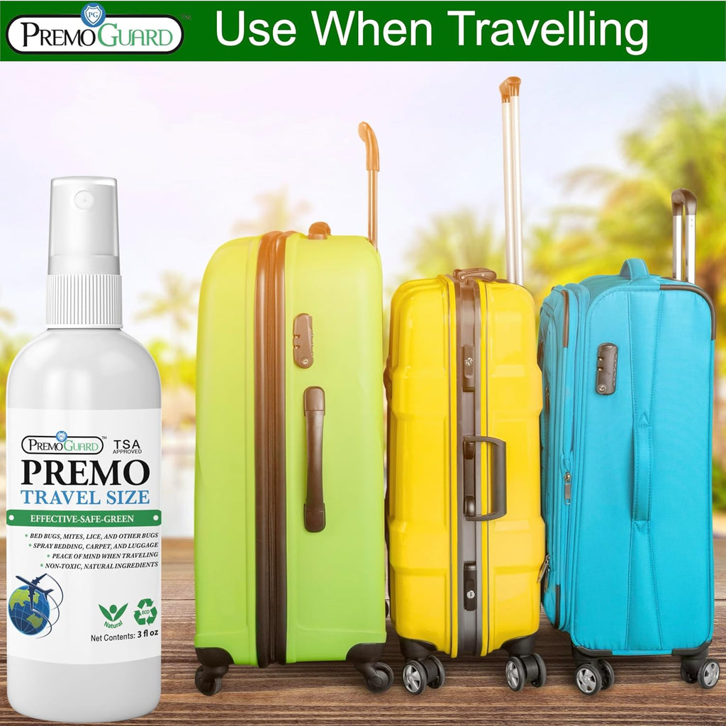 Premo Guard Travel Bed Bug, Mite & Lice Spray 3 oz - TSA Carryon Approved - Natural Stain & Odor Free - Public Transportation, Accommodations & Luggage - Chid & Pet Safe (3 Pack)
