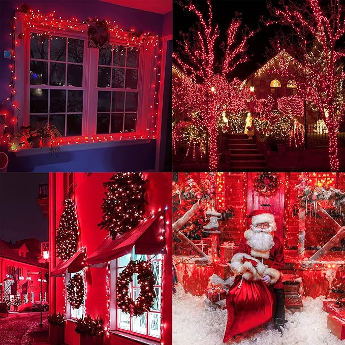114ft Christmas String Lights Outdoor, 300 LED Christmas Lights Connectable with Timer, 8 Modes Christmas Tree Lights Fairy Twinkle Lights for Garden, Wedding, Indoor Outdoor Xmas Decorations (Red)