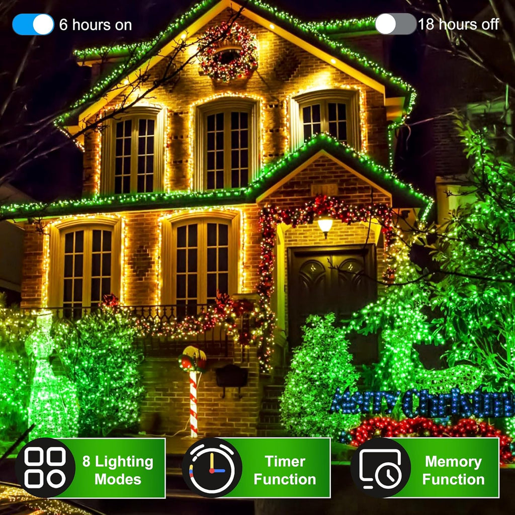 750 LED Christmas Lights Outdoor, 246ft 8 Modes Fairy Lights for Outside, IP44 Waterproof for Xmas Patio Yard Fence Deck Balcony Garden Decor Green