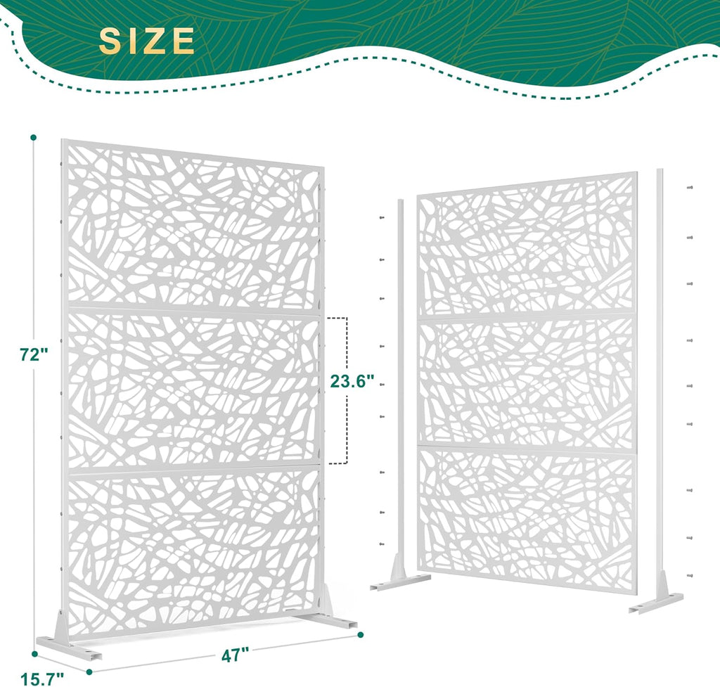 72" H×47" W Metal Privacy Screen Outdoor Privacy Screen Freestanding Outdoor Privacy Screens and Panels for Patio Lawn Deck (Consists of 3 Panels)