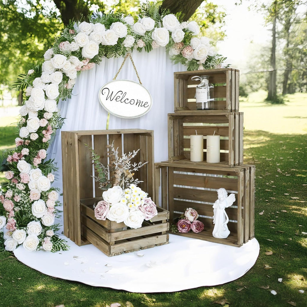 5-Piece Farmhouse Wooden Crate Set - Rustic Wooden Crates for Display and Storage, Large Grey Decorative Crates, Farmhouse Apple Crates, Painted Wood Crates for Decor