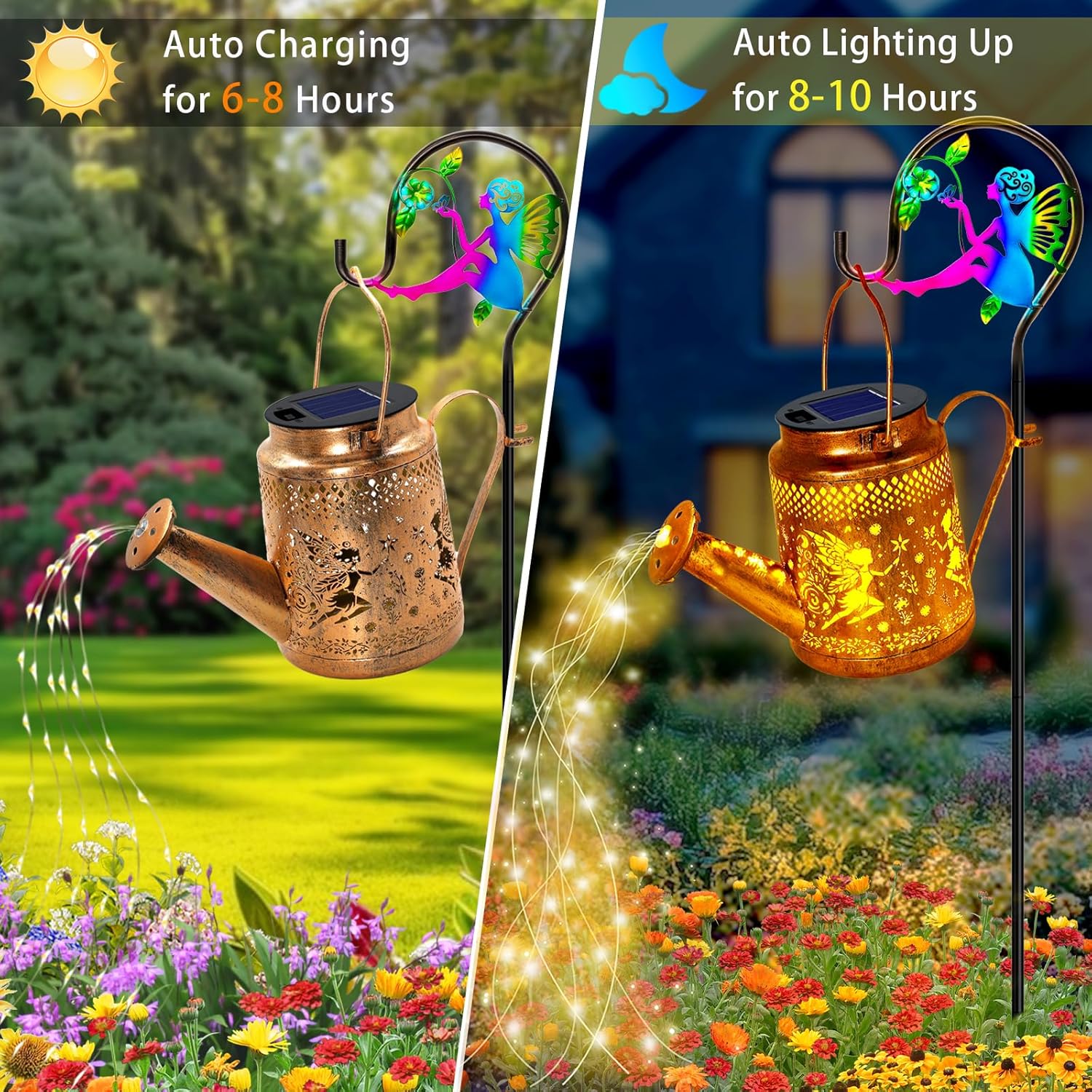 Fariy Solar Lights Outdoor Waterproof, Solar Watering Can Lights with Shepherd Hook, Metal Angel Hanging Lantern Garden Decor Yard Outside Patio Lawn, Gifts for Mom Grandma Women Birthday