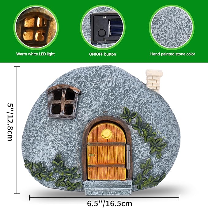 mopha Garden House Statues, Funny Gnomes Fairy Garden Lights Figurine,Mini Gnome Resin Solar Powered Outdoor Decor Patio Yard Lawn Ornament Decoration