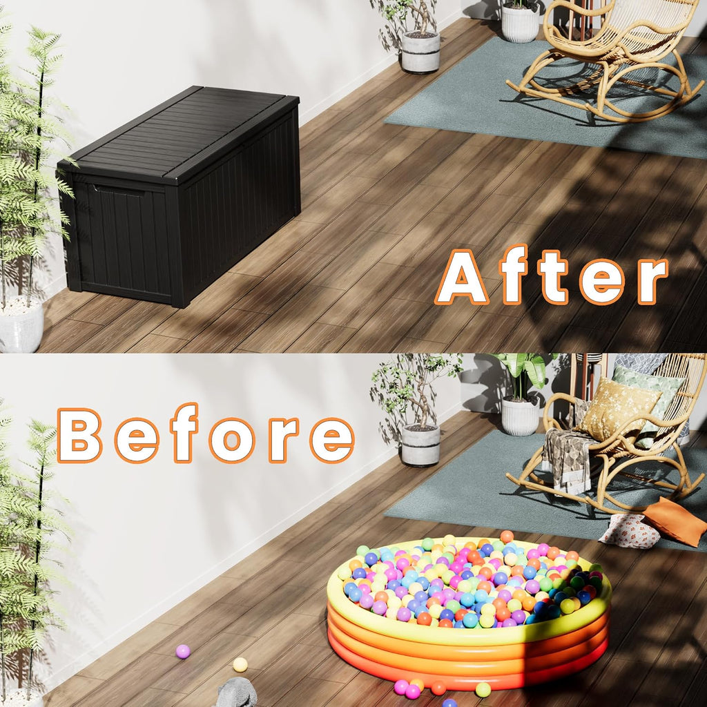 200 Gallon Deck Box, Resin Outdoor Indoor Waterproof Storage Box, Lockable Storage Box With Handle for Patio Furniture - Garden Tools - Swimming Pool Tools UV-Resistant, Black