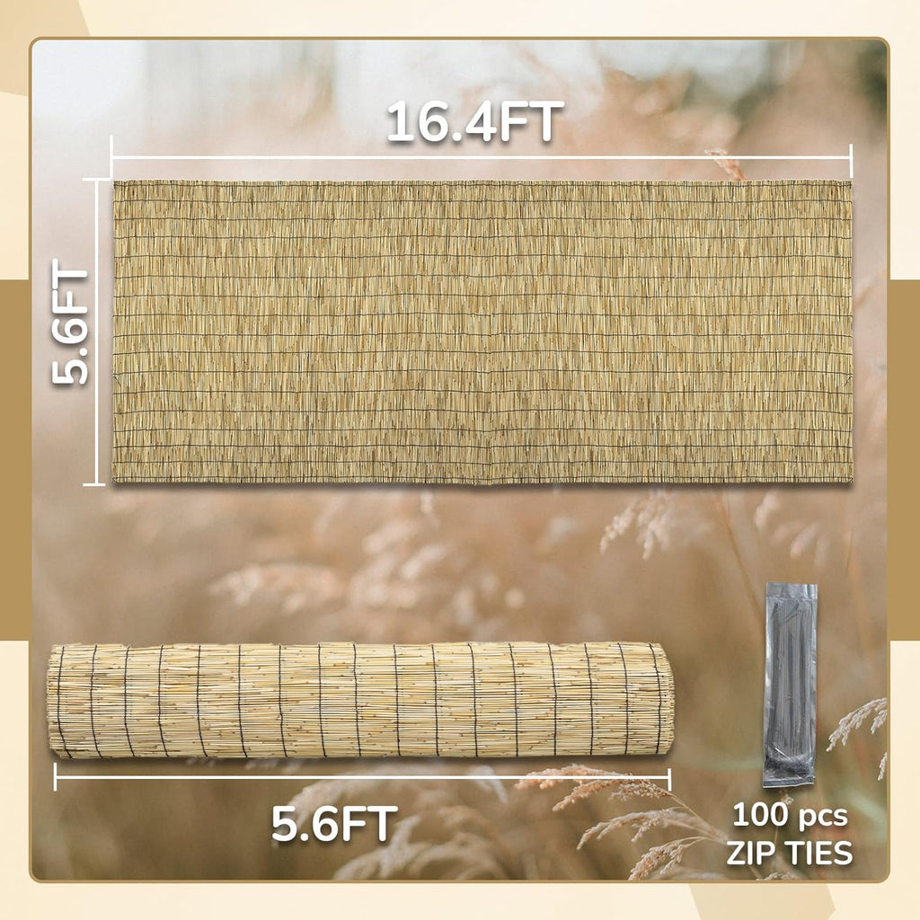 Natural 5.6FT X 16.4FT Reed Fencing Roll, Balcony Privacy Reed Shade Bamboo Fencing Garden Fence Border, Wind Block Sunshade Fence Screen for Outdoor Yard Patio Flower Bed Edge