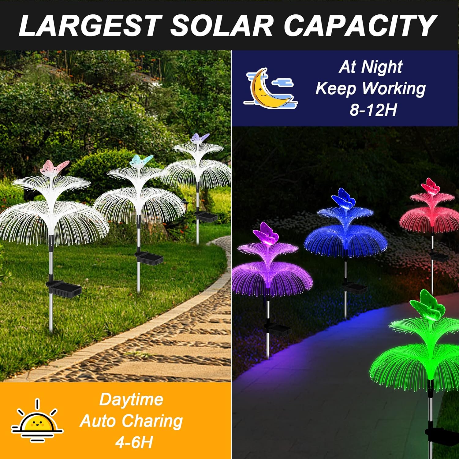 Solar Garden Lights Waterproof 3 Pack Solar Lights Outdoor Decorative 7 Color Changing Double Jellyfish and Butterfly Flower Garden Decor Yard Christmas Pool Outdoor, Gifts for Mother's Women