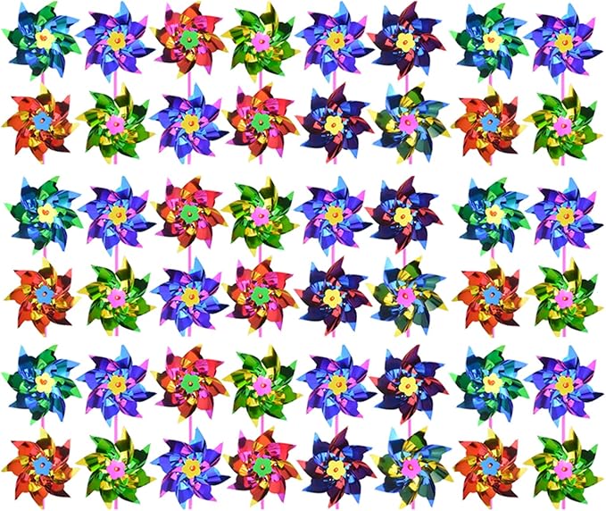 100pcs Plastic Rainbow Pinwheel,Windmill Party Pinwheels DIY Pinwheels Set for Kids Toy Garden Lawn Party Decor (100)