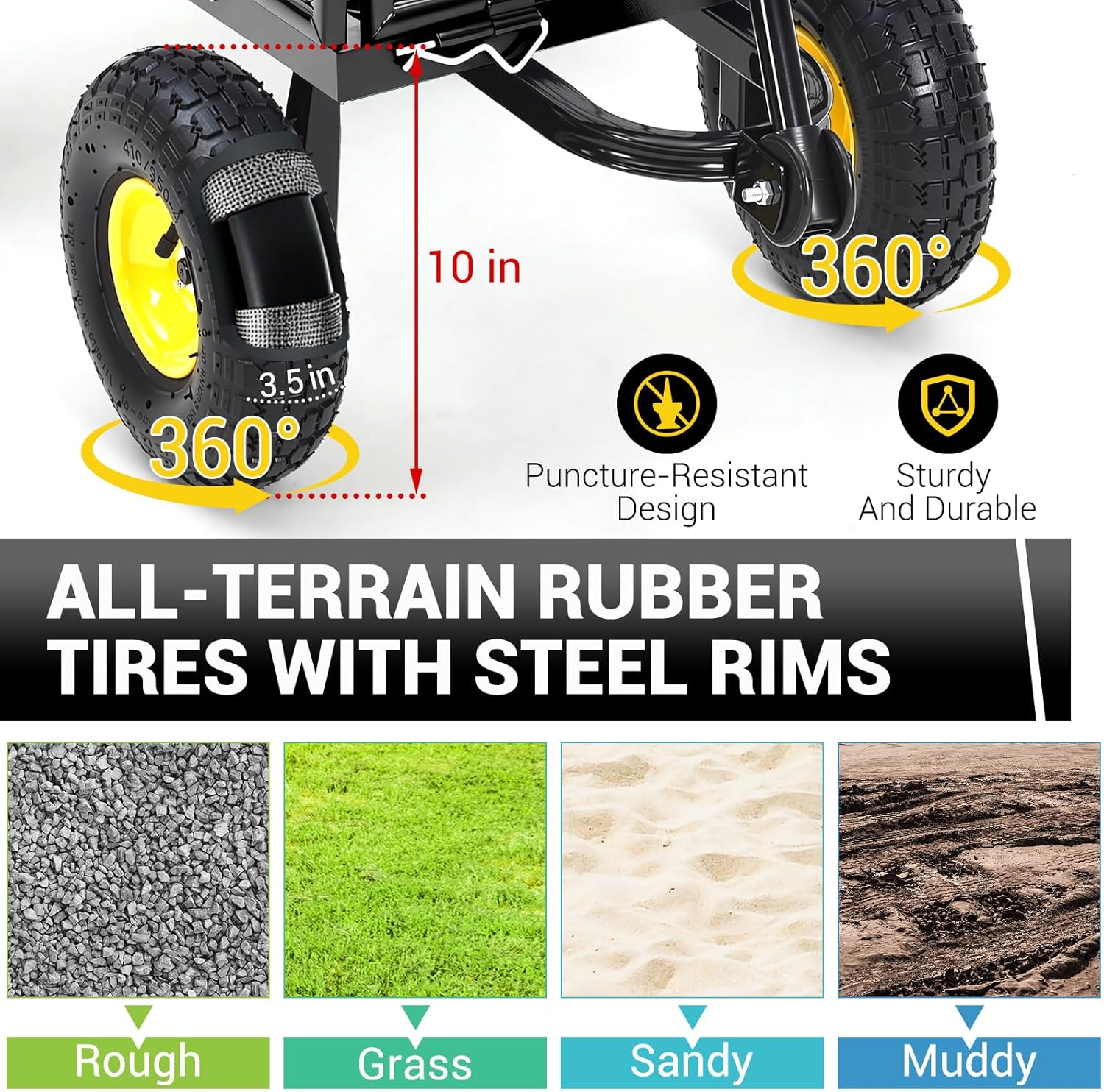 1100 Lbs Steel Garden Cart. Heavy Duty Metal Garden Wagon with 10" Wheels, Pullable Metal Garden Wagon with 180° Rotating Handle and Removable Sides for Farm, Yard