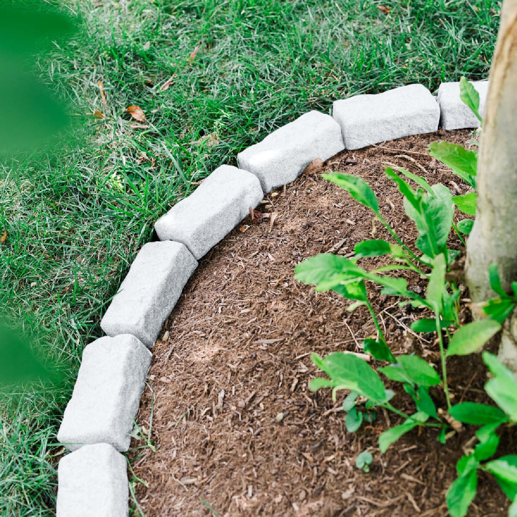 Beuta Landscape Edging | Garden Edging Border | No Dig Faux Stone Bricks & Spikes for Lawn Edging, Flower beds, Pathways & Yards – 4 Packs | Each Pack Has 6 Bricks 48" Lx 4" W x 2.25" H|Limewash