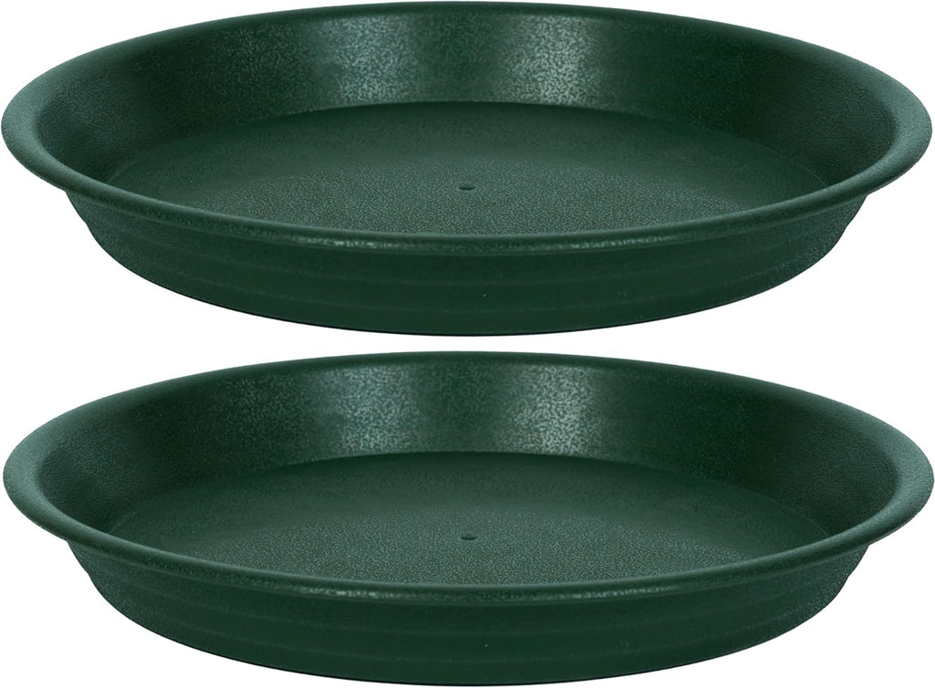 2 Pack Plant Saucer Drip Tray 11 12 inch, Pot Base for Plants Indoor, Plastic Flower Planter Saucers and Drip Trays for Outdoors, Heavy Durable Plant Plate Water Catcher (12", Dark Green)