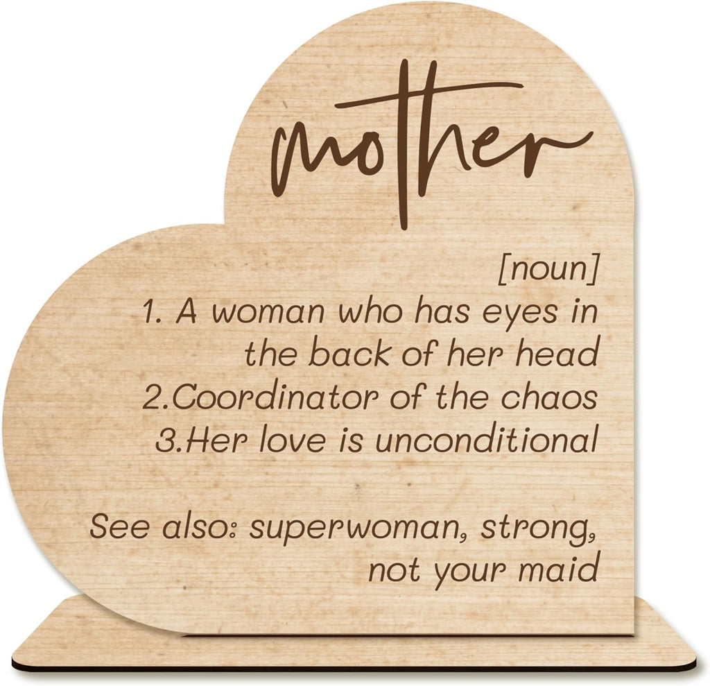 Mom Gift – Mother Definition Heart-Shaped Wooden Plaque, Rustic Desk Decor, Sentimental Wooden Sign for Mothers.(052)