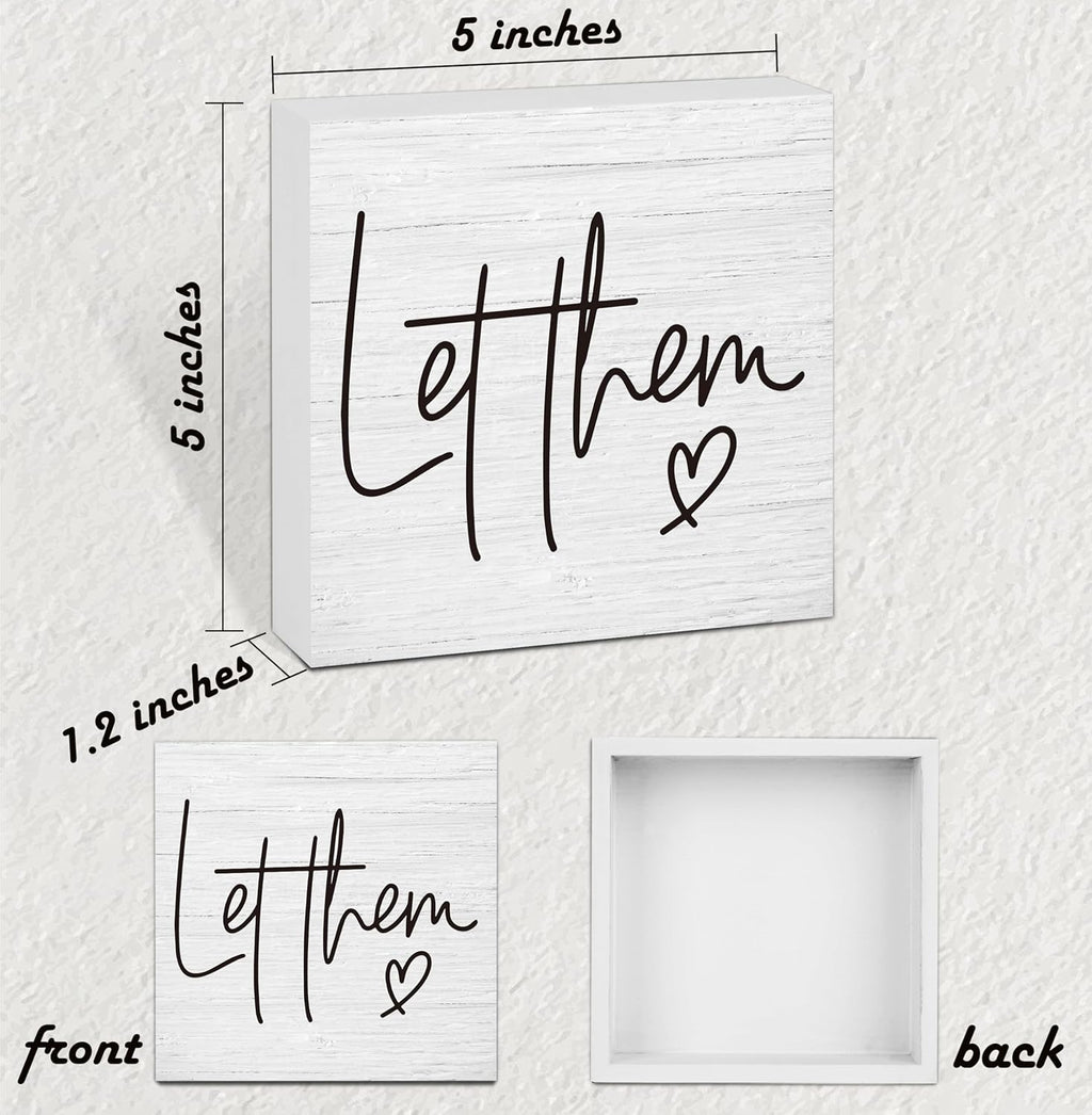 Let Them Wooden Sign, Desk Decorations For Women Office, 5x5 Inch Farmhouse Funny Office Decor Wood Box Sign, Desk Shelf Cubicle Accessories, Appreciation Gifts for Coworkers Boss, 04
