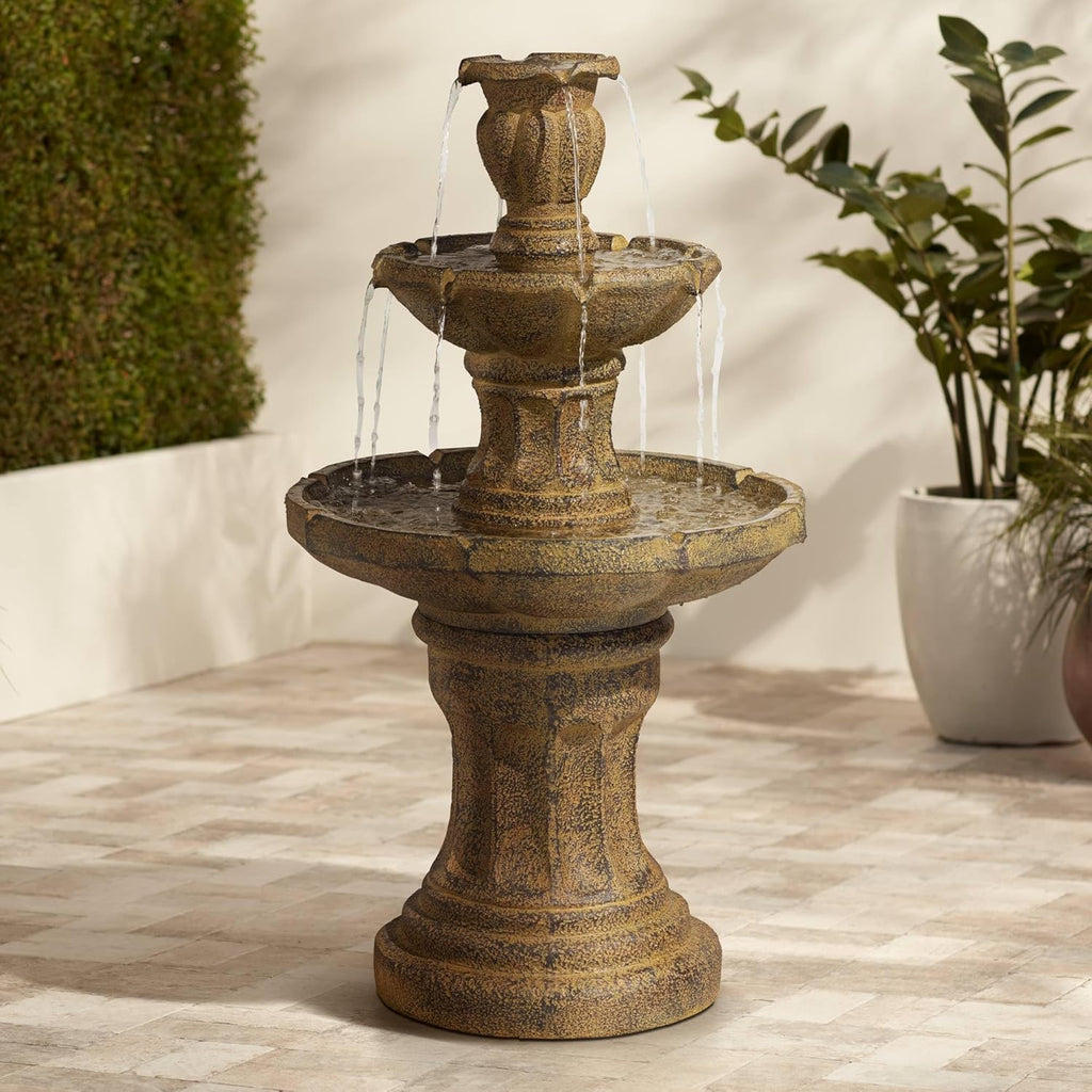 Tuscan Garden 41 1/2" High Large Traditional Italian Indoor Outdoor Decor Dark Faux Stone Floor Fountain Waterfall Tiered Standing Water Feature for Outside Patio Yard Backyard Porch - John Timberland