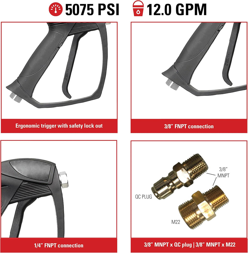 Simpson Cleaning 80178 Universal Hot Water Gun with M22 and QC Adaptors, Rated Up to 5075 PSI, Plain
