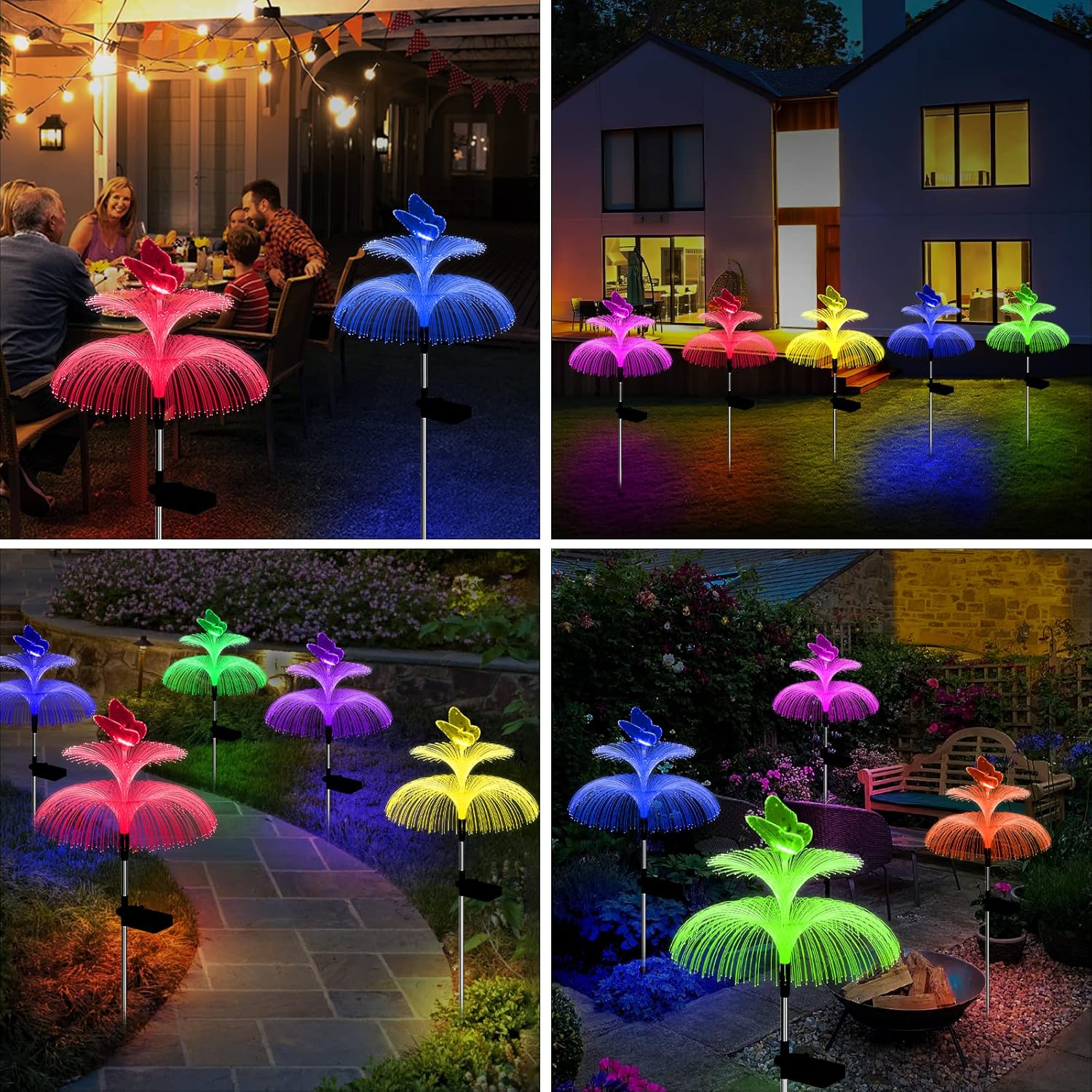 Solar Garden Lights Waterproof 3 Pack Solar Lights Outdoor Decorative 7 Color Changing Double Jellyfish and Butterfly Flower Garden Decor Yard Christmas Pool Outdoor, Gifts for Mother's Women