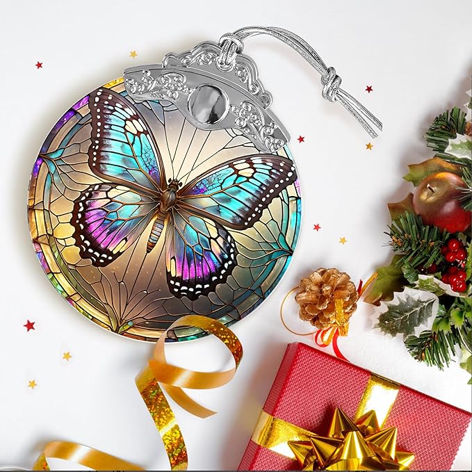 Stained Glass Suncatcher, Jocidea Butterfly Ornament, Christmas Ornaments, Holidays Ornaments, Christmas Tree Decor, Butterfly Decor for Home, Butterfly Gifts