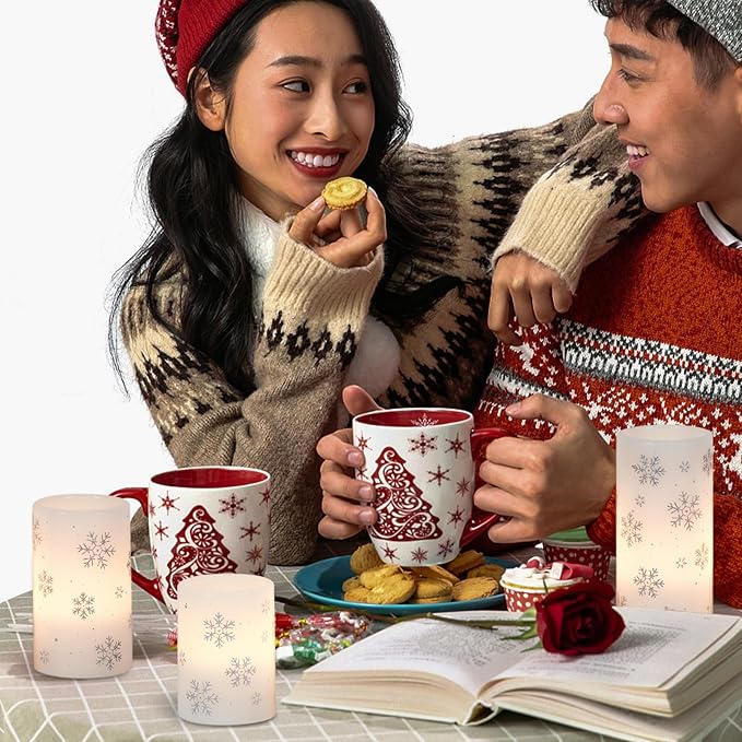 KunSween Christmas Flameless Candles with Timer, 3 Pack LED Pillar Candles with Silver Snowflake Decals and Real Wax, Christmas Winter Decorations for Home Indoor Table Centerpieces