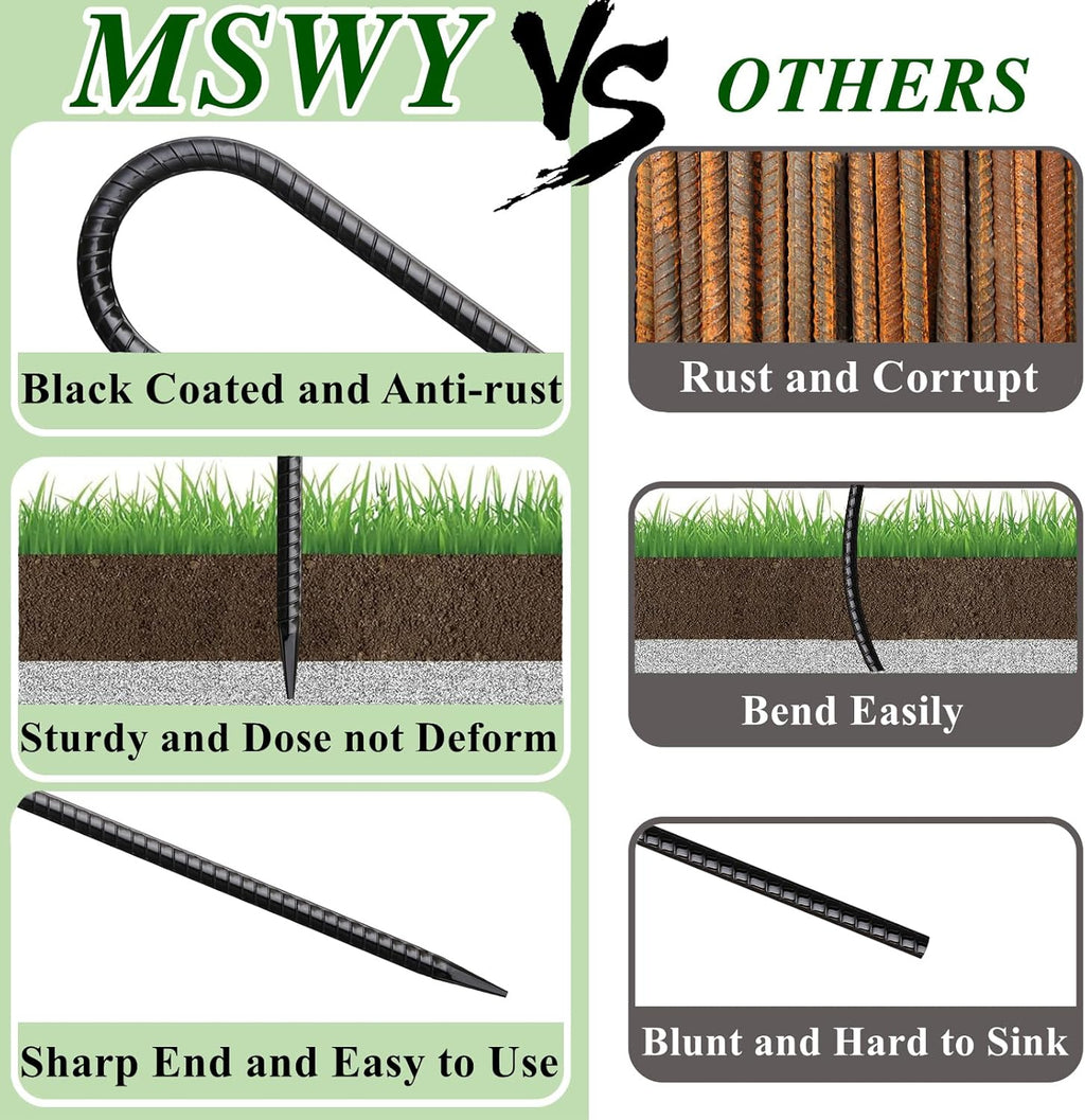 12 Inch Rebar Stakes 50 Pack J Hook Ground Stakes Heavy Duty Chain Link Fence Stakes Galvanized Anchors Metal Tent Stakes for Wire Fencing Concrete Forming Trampolines Camping Canopies Shed Swing