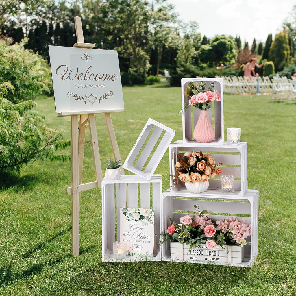 Soaoo 5 Pcs Decorative Nesting Wooden Crates for Storage Display 5 Size Large Small Rustic Wood Decorative Storage Crates with Handle Farmhouse Crate Box Container Made from Pine(Vintage White)