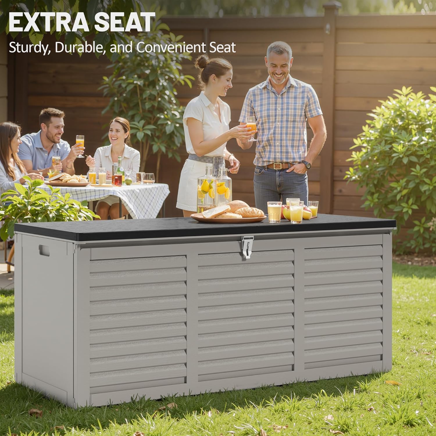 130 Gallon Deck Box Outdoor Waterproof Storage Box Lockable Resin Outdoor Storage Box for Garden Tools Patio Cushions UV-Resistant & Easy Assembled (Gray)