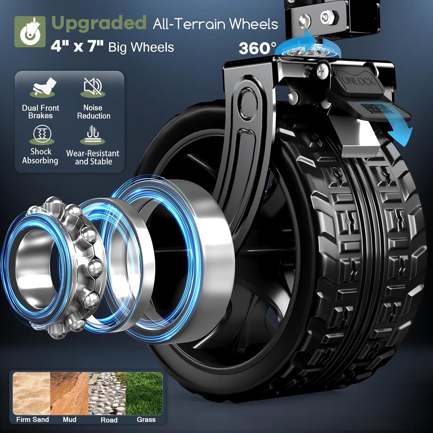 300L Extra Large Wagons Carts Foldable, 560LBS Heavy Duty Collapsible Beach Wagon 48" Long with Big All-Terrain Wheels, Utility Folding Cart for Camping, Grocery, Sports, Garden, Blue