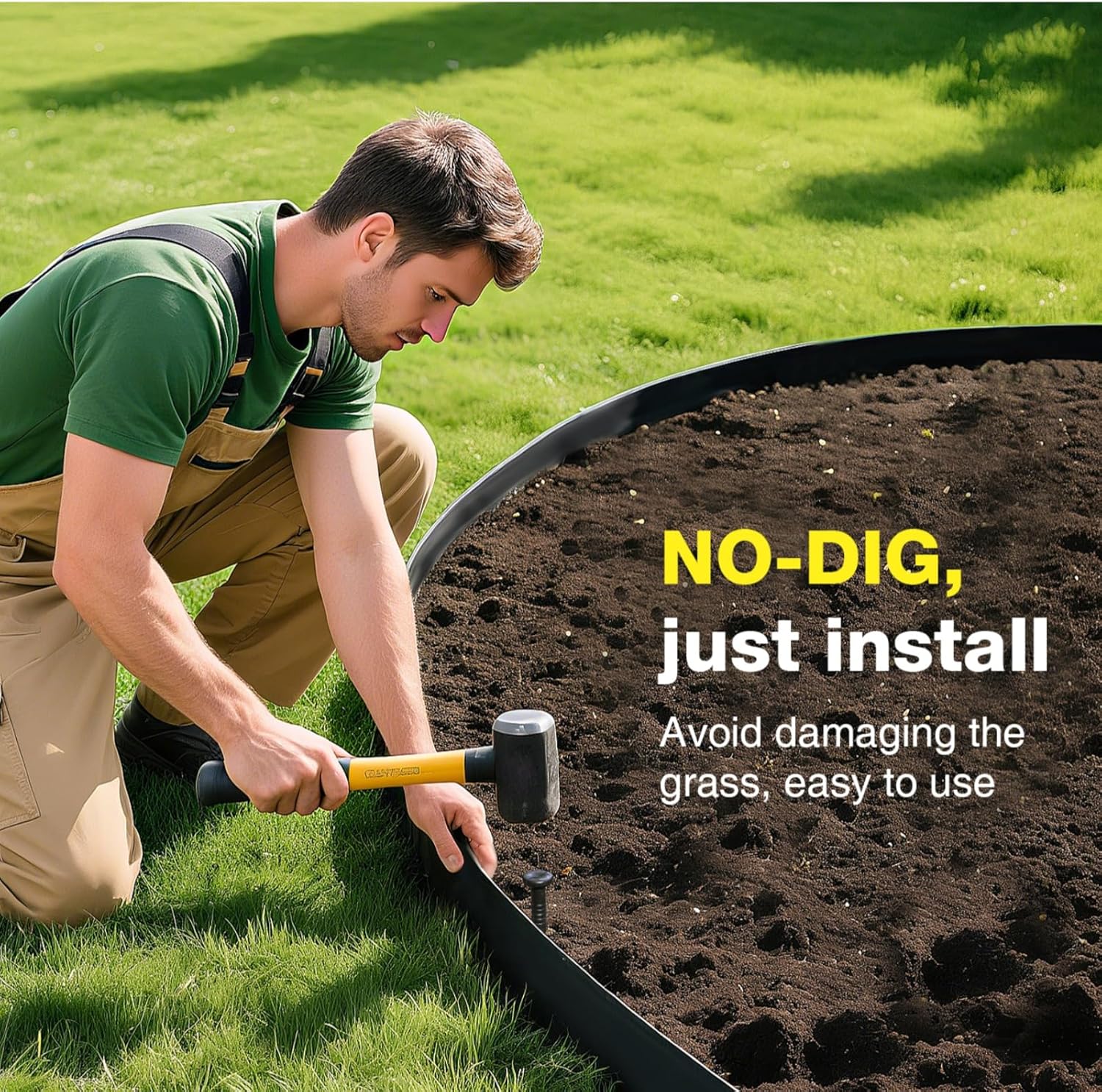 MIXC 33ft, 1.5in Tall Landscape Edging Kit with 50 Spikes, No-Dig Flexible Plastic Edge Border for Landscaping, Lawn, Garden, Flower Beds, Yard, Paver, Playground, Fence, Pathway, Black,1pack,33ft