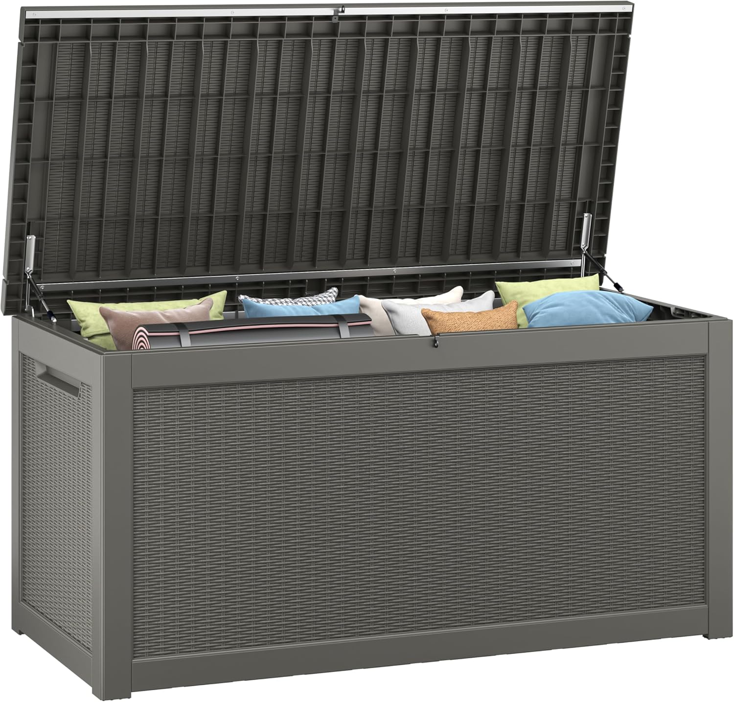 260 Gallon Resin Deck Box, Large Indoor and Outdoor Storage Box, Weatherproof and UV Resistant Outdoor Storage Box with Built-in Steel Beams for Patio Cushions, Pool Supplies