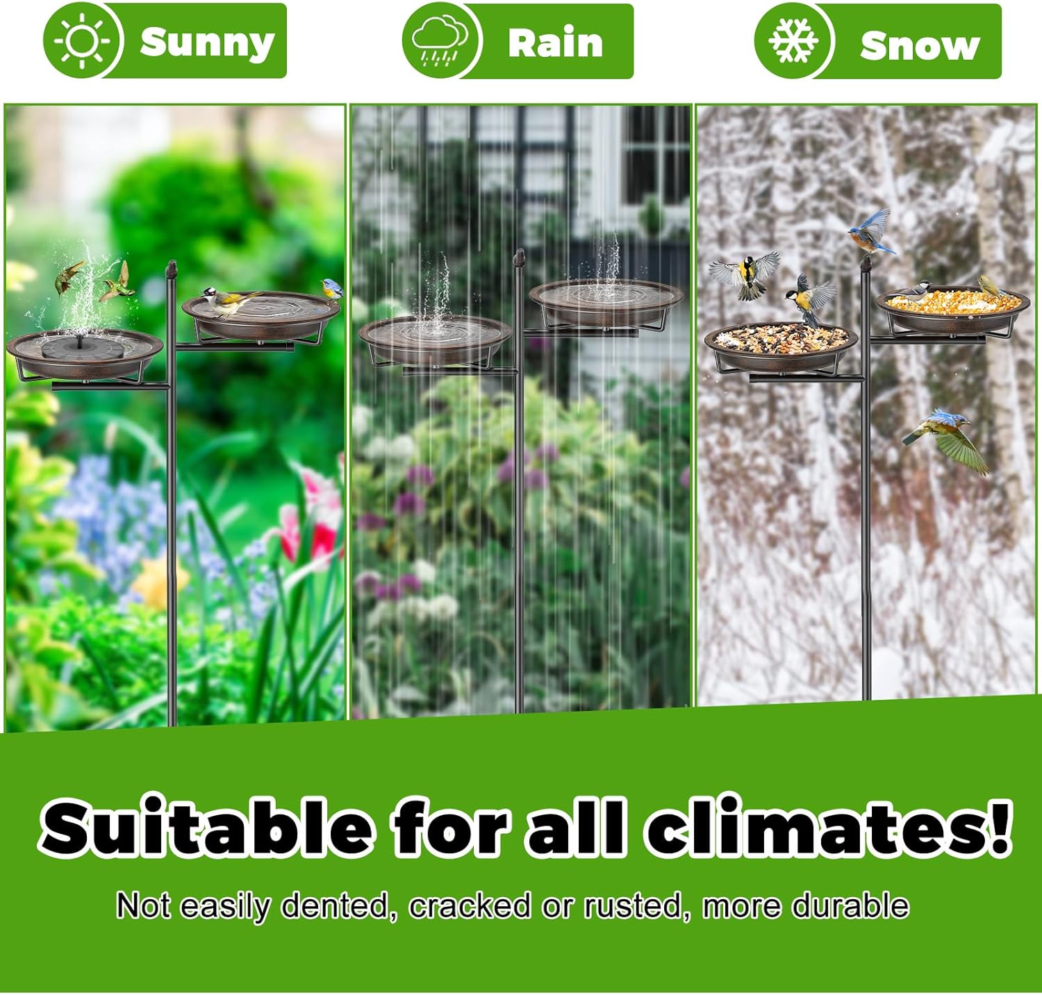 Metal Bird Bath for Outside, Vintage Freestanding Birdbaths Feeder Bowl, Stable & Easy to Clean Birdfeeder for Outdoors Garden Yard Lawn Decor (Retro Brown)