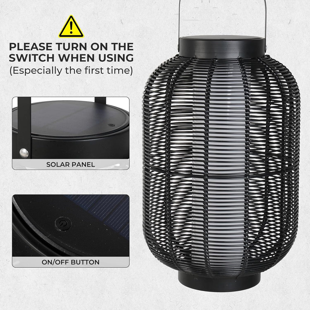 Solar Yard 2-Pack Outdoor Solar Lantern Lamp, Water-Resistant Boho Lights for Outside Hanging Lantern Table Lights Decoration for Garden, Patio, Porch, Trees, Pathway, Black and Natural