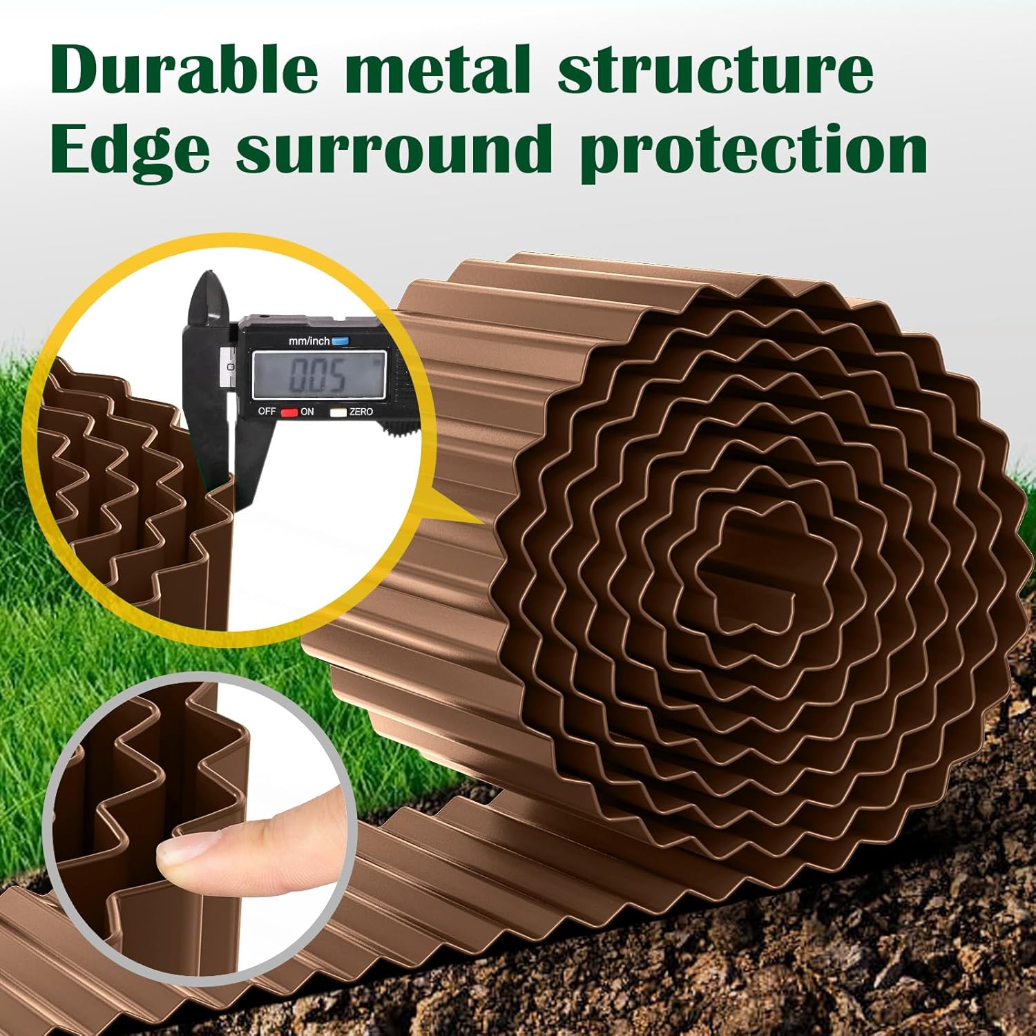 LAVEVE Corrugated Metal Garden Edging 6" x 20Ft, Landscape Edging Border for Lawn, Flower Bed, Garden Fence, Paver Edging (Coffee)