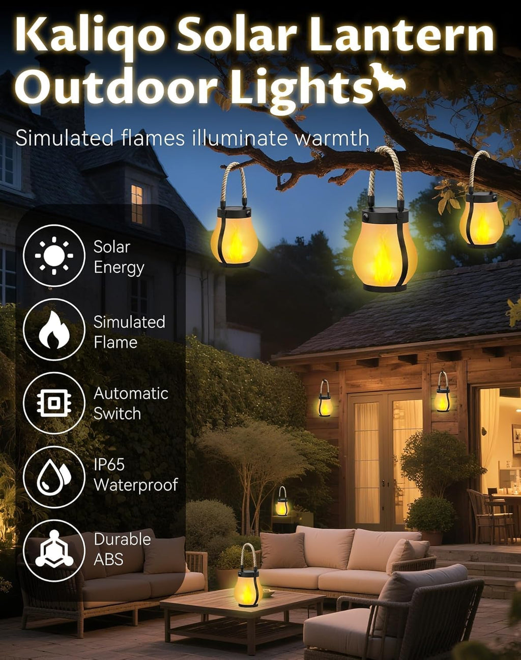 Kaliqo Solar Lanterns Outdoor Lights, Hemp Rope Flame Lights, Dancing Flame Solar Lights,It is Suitable for Outdoor Camping, Home Garden Decoration, Etc. (2pcs)