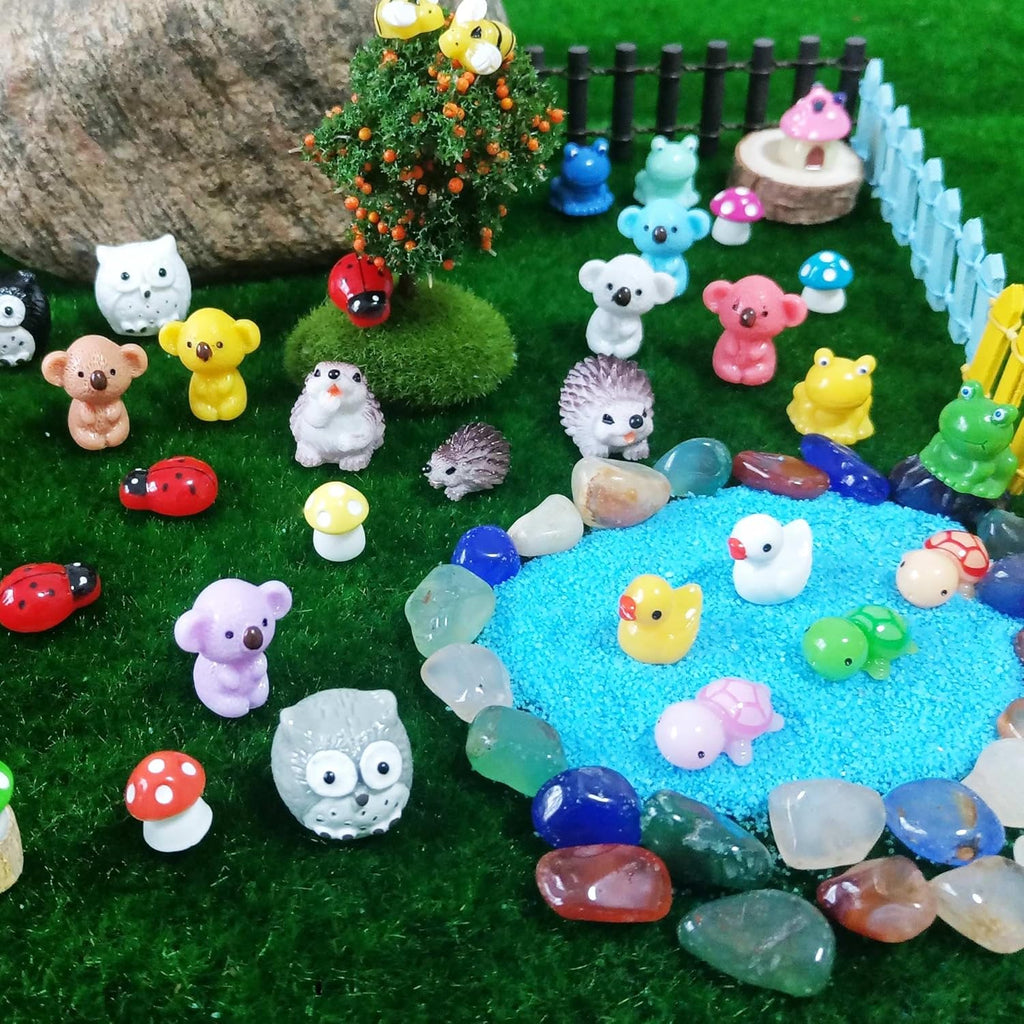 100 Pcs Mini Resin Animals Figures, Mixed Tiny Plastic Animals Figurines to Hide Miniature Fairy Garden Accessories