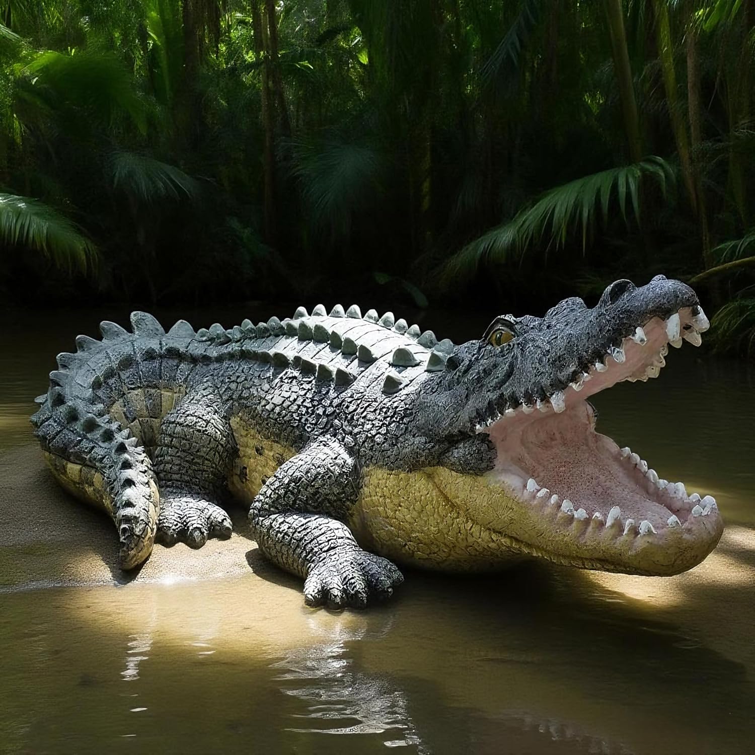 13 Inch Real Crocodile Statue - Garden Animal Sculptures & Statues, Alligator Decor for Lawn, Patio, Crocodile Coastal Beach Decor Perfect for Home Garden, Patio, Backyard