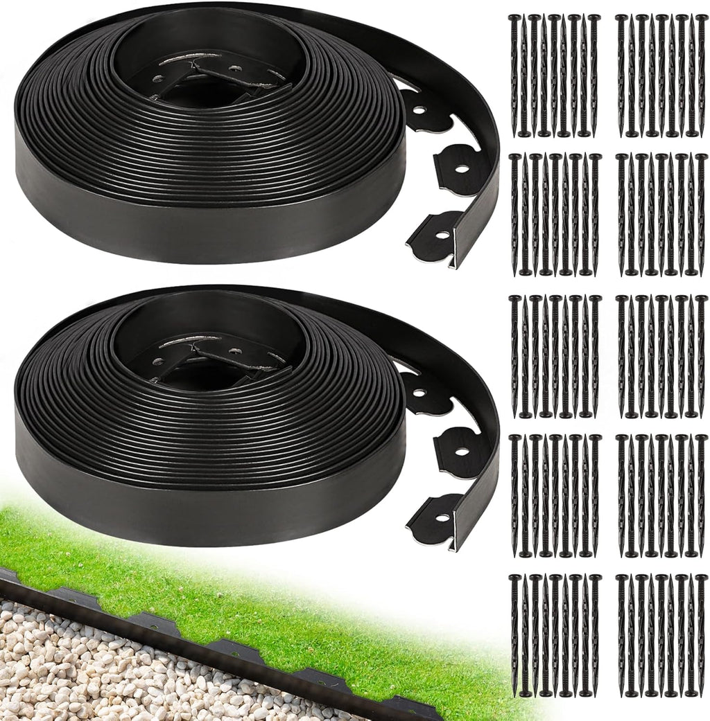 1.5 Inch Garden Edging Border 100FT, Plastic Edging for Landscaping with 90pcs Spikes