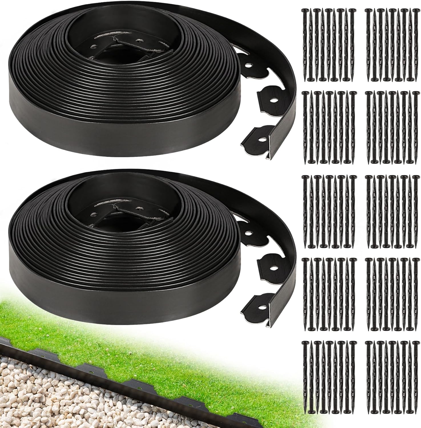 1.5 Inch Garden Edging Border 100FT, Plastic Edging for Landscaping with 90pcs Spikes