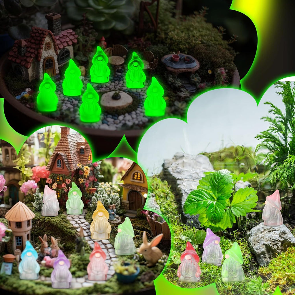 60 Pcs Mini Resin Luminous Gnomes Bulk Tiny Fairy Resin Statues Glow in The Dark Small Gnomes Miniature Figurines for Landscape Outdoor Patio Yard Lawn Plant Pots Fairy Decor(Classic)