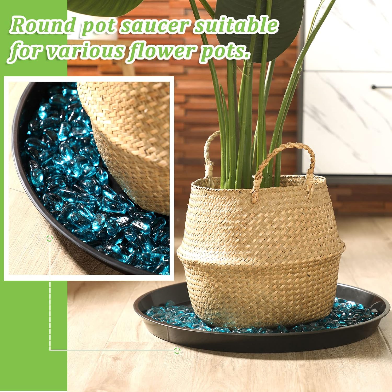 Eccliy 12 Pcs Plastic Plant Saucers Round Plant Tray Large Flower Pot Heavy Duty Planter Water Trays Thick Planter Drip Saucers for Indoors and Outdoors(20 Inch,Black)