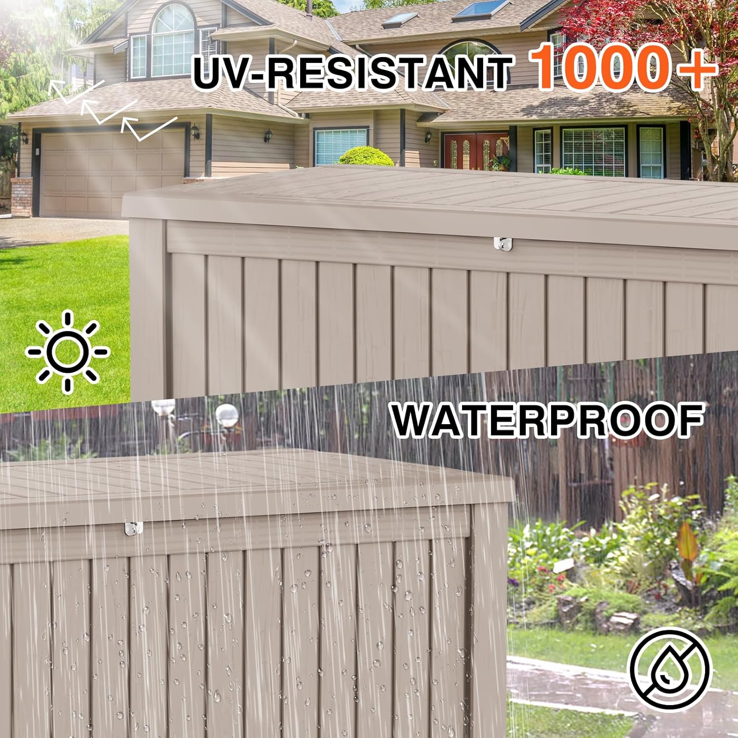 180 Gallon Waterproof Large Resin Deck Box Indoor/Outdoor Lockable Storage Container and Seating for Garden, Pool, and Patio (180 Gallon, Grey)