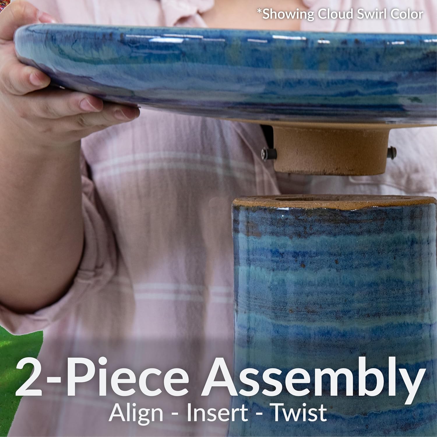 Sunnydaze 21" H Ceramic Bird Bath for Outside - Hand-Painted Outdoor Bird Bath Bowl, UV/Frost-Resistant Finish - Galaxy Blue - Classic Pedestal