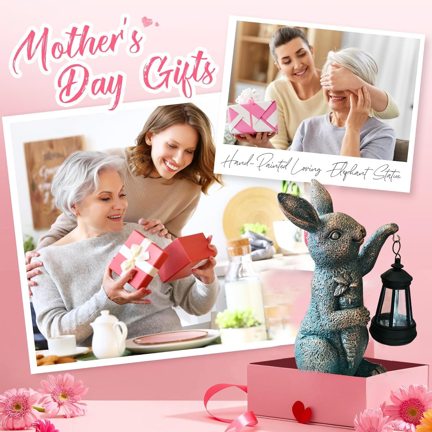 Solar Garden Statues -Rabbit Lantern Outdoor Handmade Resin Statue with LED Light, Cute Carrot Holder for Patio, Yard, Gift Ideas (rabbit2)