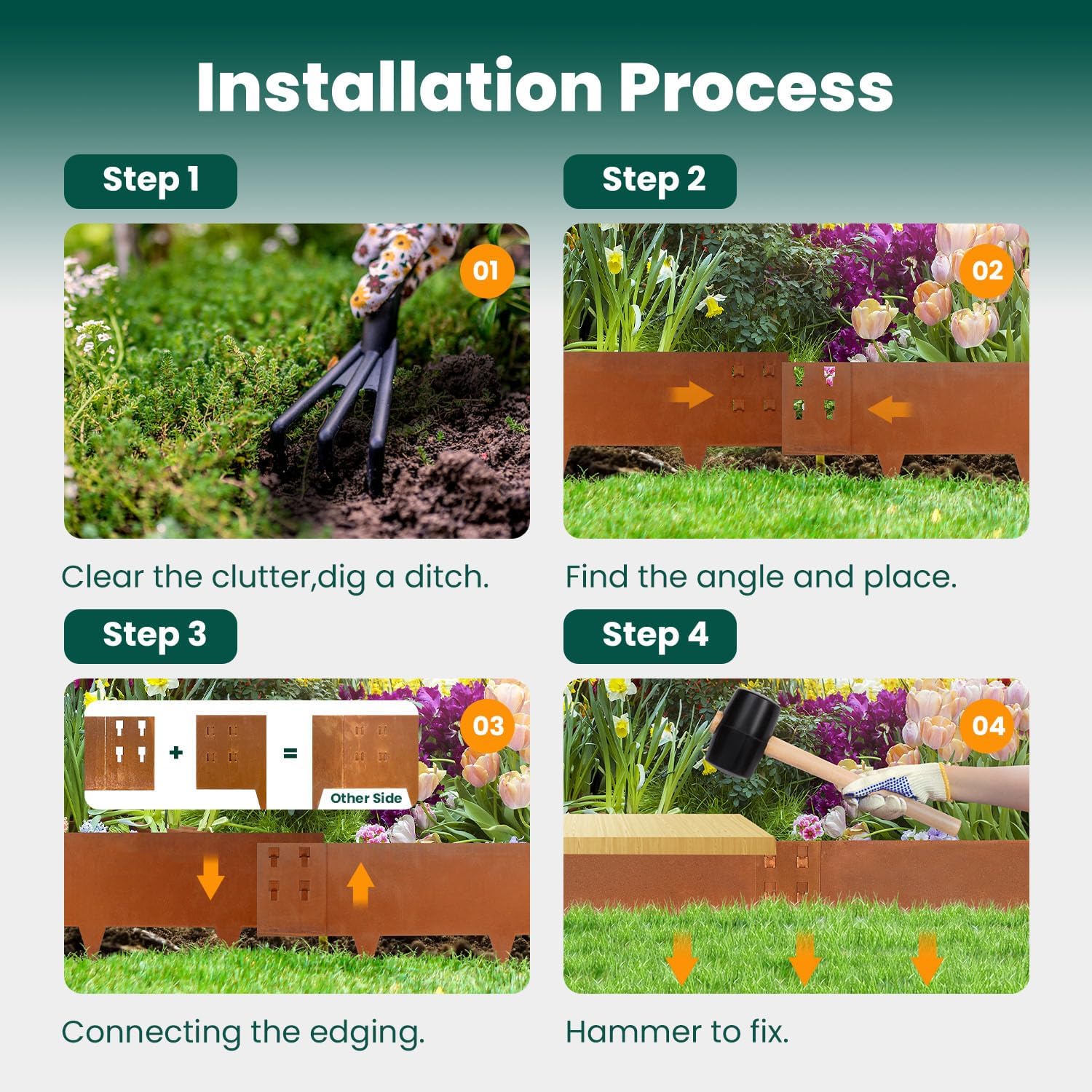 Corten Steel Edging Steel Landscape Edging Metal Garden Edging 8 Inch Metal Landscape Edging Landscaping Rusted 40 Inch Strips Patina 6 pcs Edge for Yard Lawn Outdoor by GZGNEEVL