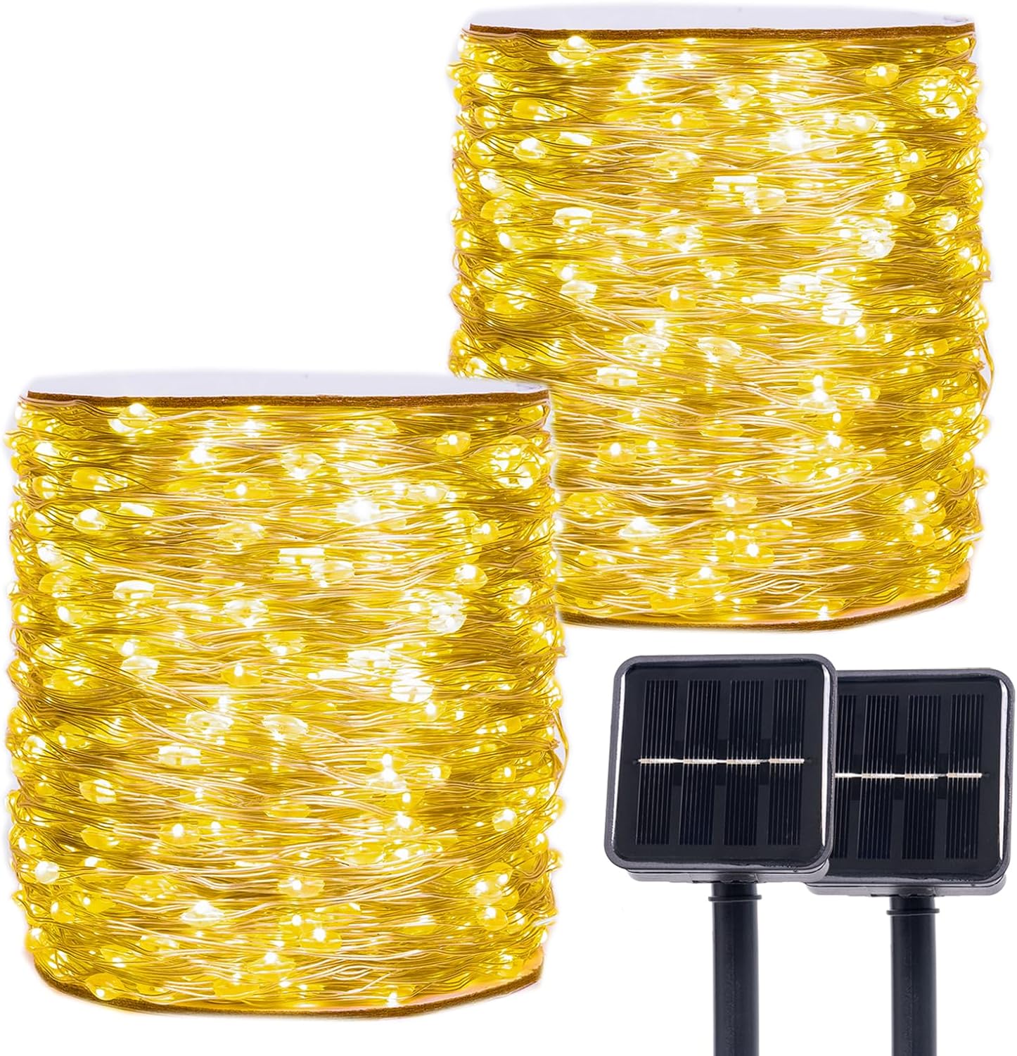 Solar String Lights for Outside,2 Pack 66FT 200 LEDs Solar Fairy Lights,Waterproof 8 Modes Button Outdoor String Light for Patio Garden Backyard Tree Wedding Christmas,Silver Wire,Warm White